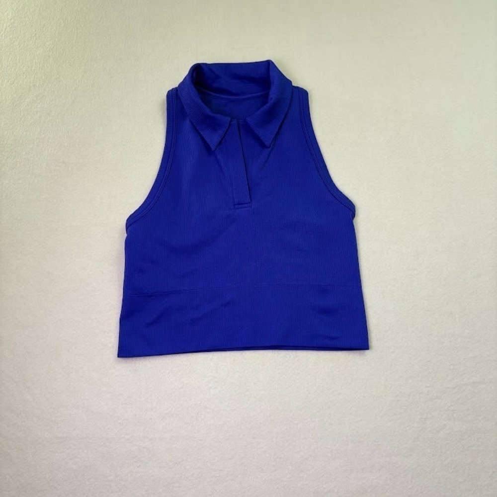 Athleta Size XS Blue Ribbed Cropped‎ Tank Top Collared Athletic Wear/ Gym Wear